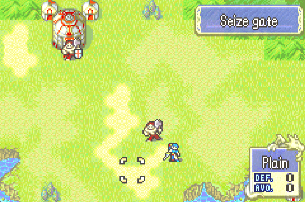 Combat map of first chapter. Lyn is fighting a couple bandits in the plains.