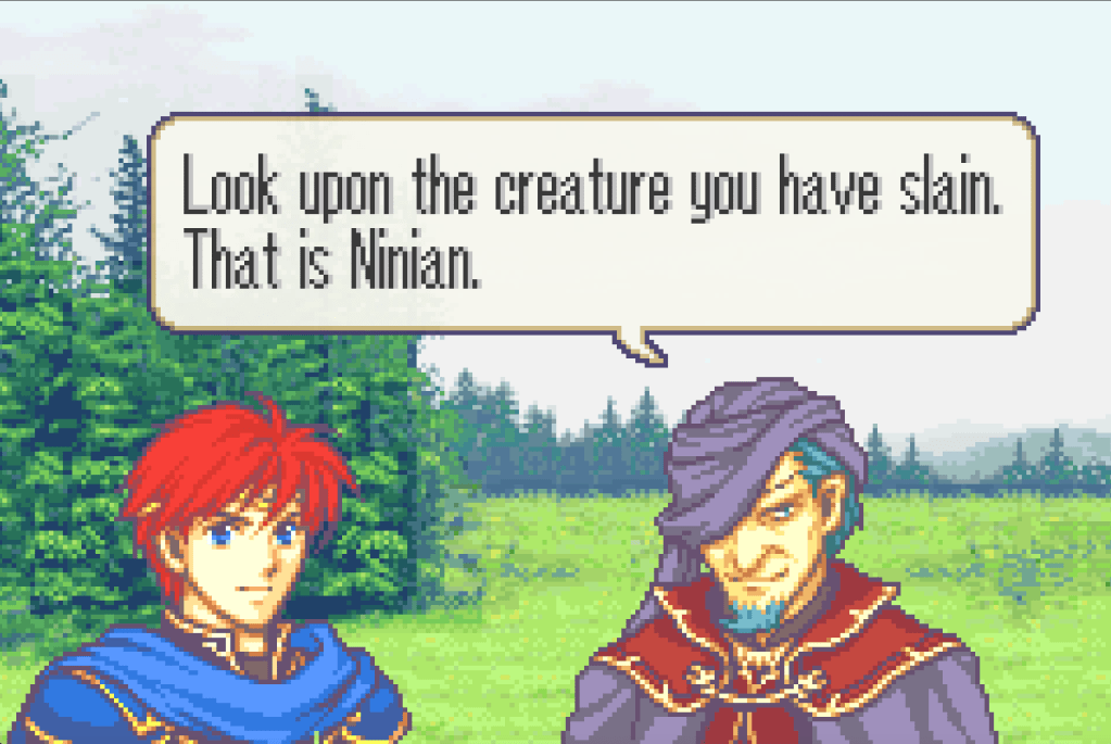 Nergal saying, "Look upon the creature you have slain. That is Ninian."