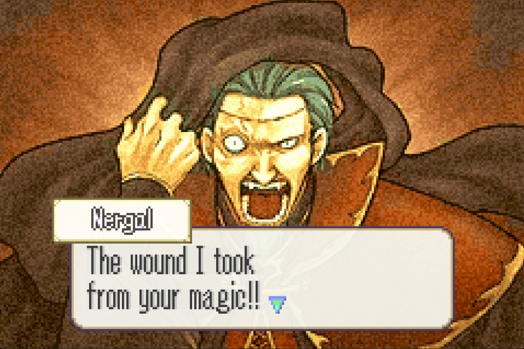 Nergal saying "The wound I took from your magic!!"