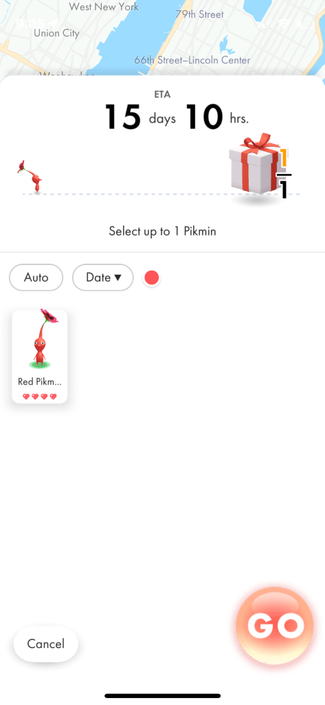 The pikmin's journey to retrieve that gift will take 15 days and 10 hours.