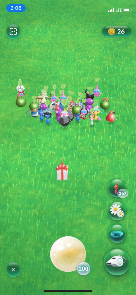 Red pikmin returns holding gift.