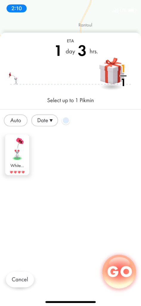 The pikmins journey is estimated to take a day and three hours.