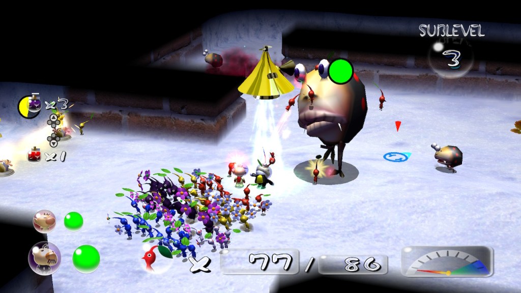 A bulbear, a round creature with thin legs, a black and red body, and big lips. In this sublevel they spawned right by the starting point so we're fighting right by the robot. 