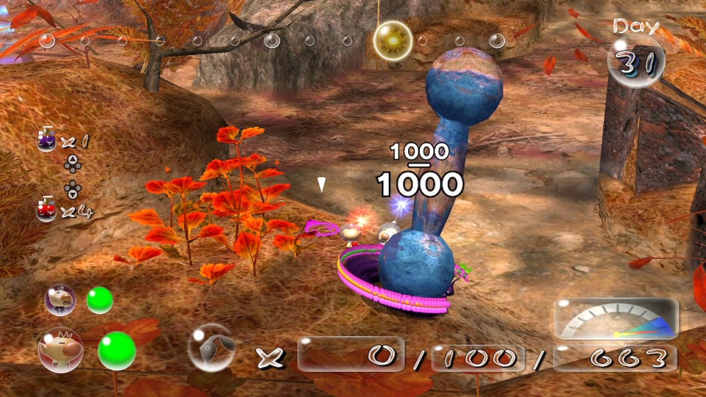 100 purple Pikmin carry a dumbell, which weighs 1000... Pikmin units?