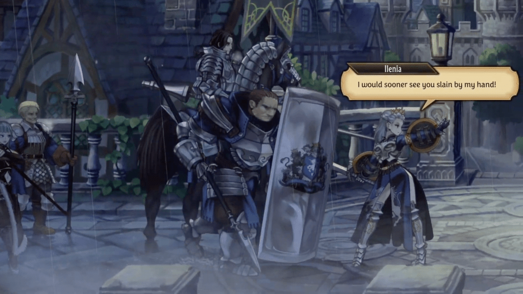 Ilenia brings out her crew and says, "I would sooner see you slain by my hand!"