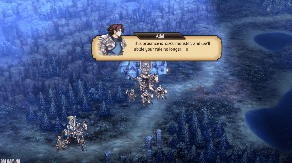 Adel says, "This province is ours, monster, and we'll abide your rule no longer."