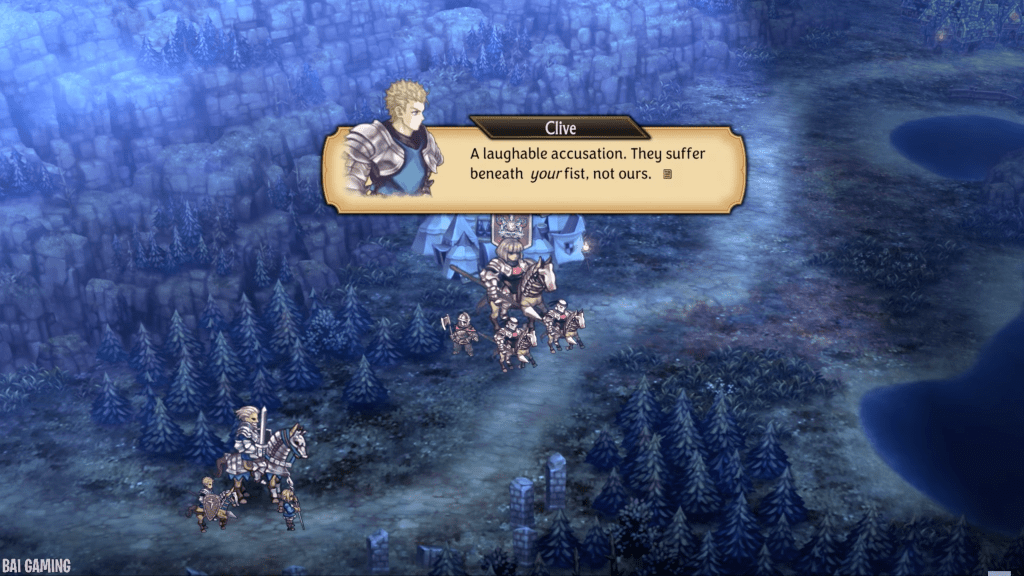 Clive says, "A laughable accusation. They suffer beneath your fist, not ours."