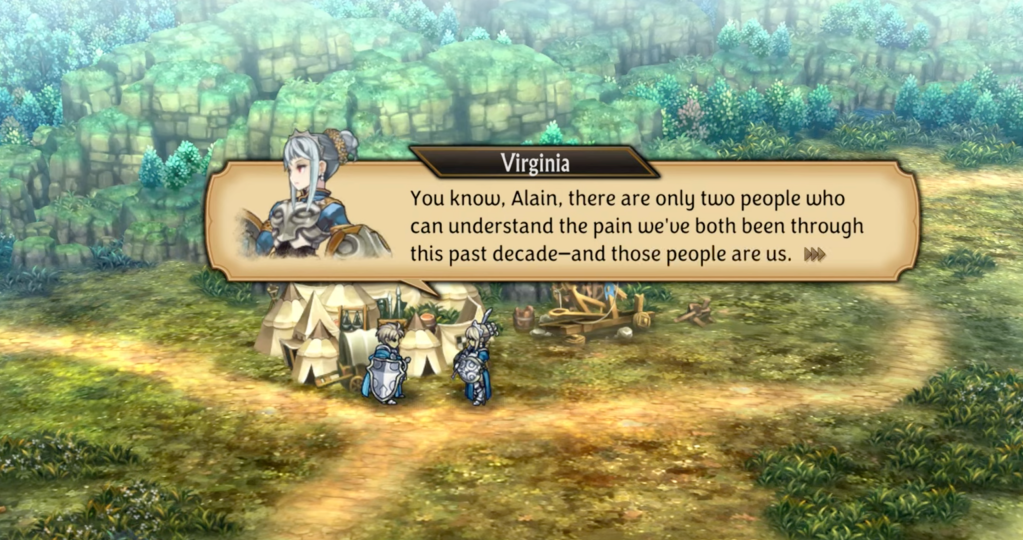 Virginia says, "You know, Alain, there are only two people who can understand the pain we've both been through this past decade–and those people are us."