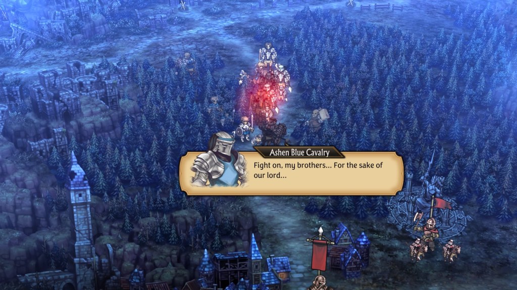 The Ashen Blue Cavalry says, "Fight on, my brothers... for the sake of our lord..."