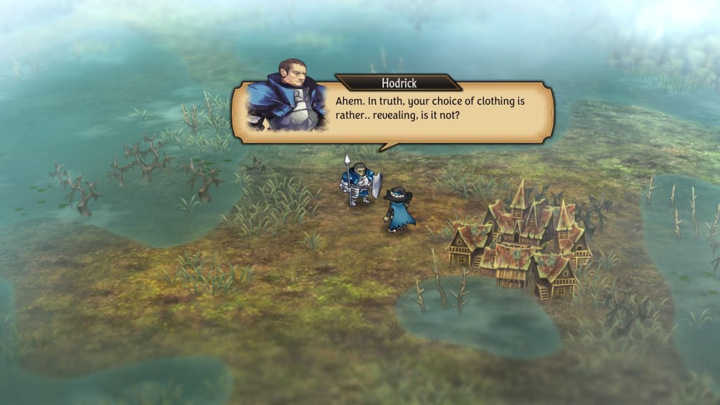 Hodrick looks a bit embarassed as he says, "Ahem. In truth, your choice of clothing is rather... revealing, is it not?"