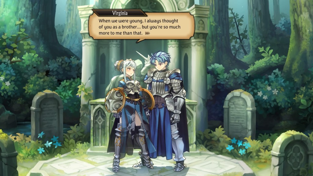 Virginia and Alain look into each other's eyes. Virginia says, "When we were young, I always thought of you as a brother... but you're so much more to me than that."