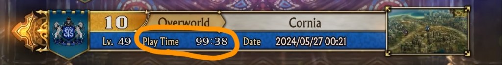 The playtime is circled, it reads: 99:38. Almost 100 hours.