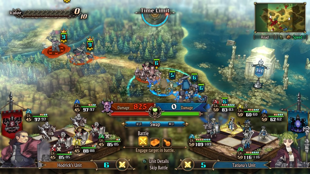 Tatiana's doing 825 damage to the enemy unit and recieving 0 in return. Pretty good.