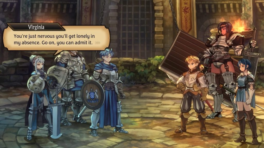 Virginia says to Gilbert, "You're just nervous you'll get lonely in my absence. Go on, you can admit it." Alain's standing right there, as are a few other people. 