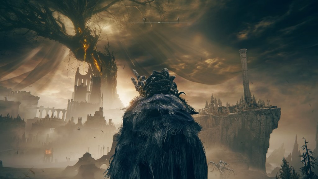 Another view of the landscape ahead, the main focal point being the scadutree. It's a large black tree with splashes of golden veins. It appears to overlook the rest of the map.