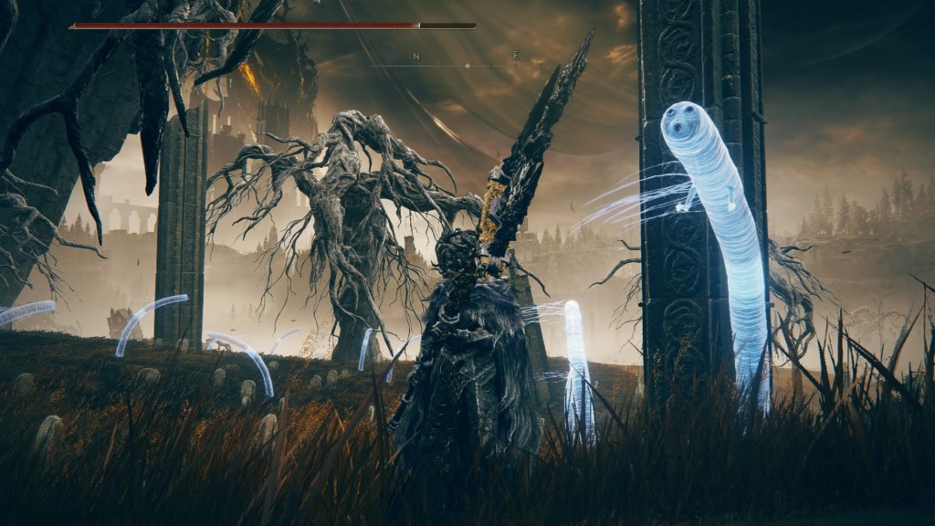 Another view of gravesite plain. In this one we have a view of the spirit eels, light blue worm looking things sticking out of the ground.