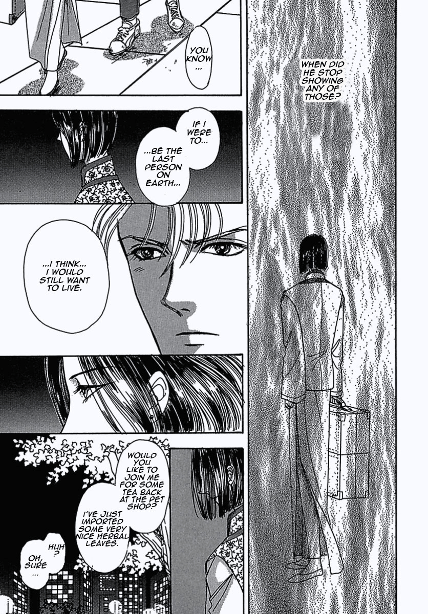 When did he stop showing any of those? The detective's thoughts continue.
"You know..."
"If I were to...
Be the last person on earth...
... I think... I would still want to live." The Detective says with a serious expression.

Count D has a sharp expression, but he's being hard to read.
"Would you like to join me for some tea back at the pet shop?
I've just imported some very nice herbal leaves." Count D says.
"Huh? Oh, sure..." 