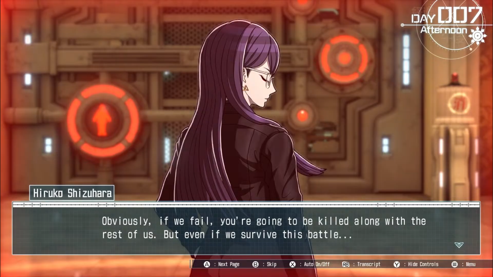 Hiruko has her back turned and her eyes closed, "Obviously, if we fail, you're going to be killed along with the rest of us. But even if we survive this battle..."