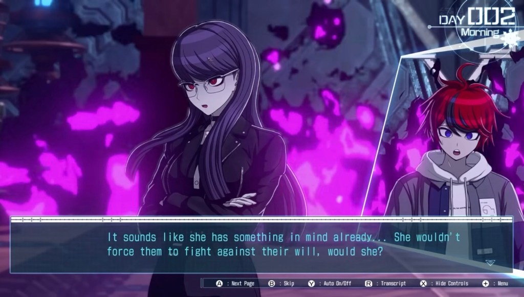 Takumi internally monologues, "It sounds like she has something in mind already... She wouldn't force them to fight against their will, would she?"
