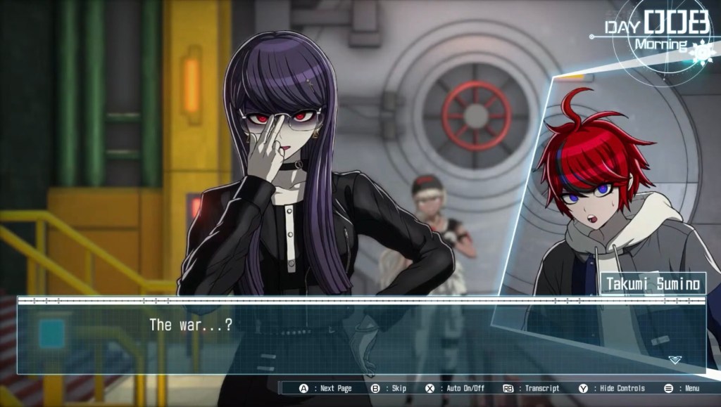 Takumi has a serious distressed look. Tsubasa looks nervous in the background. Takumi: "The war...?"