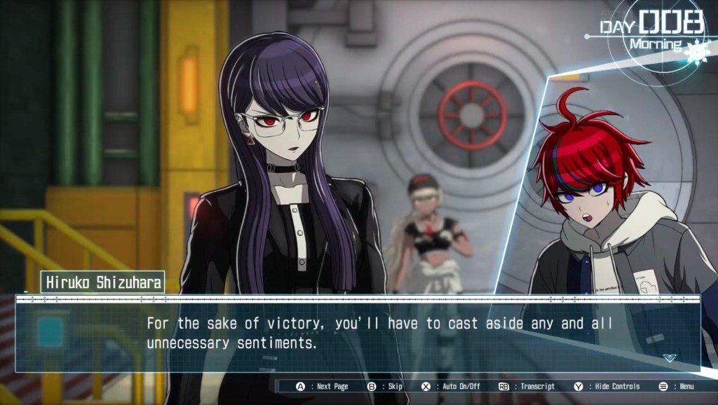 Hiruko Shizuhara opens her eyes, with a steady gaze, "For the sake of victory, you'll have to cast aside any and all unnecessary sentiments."