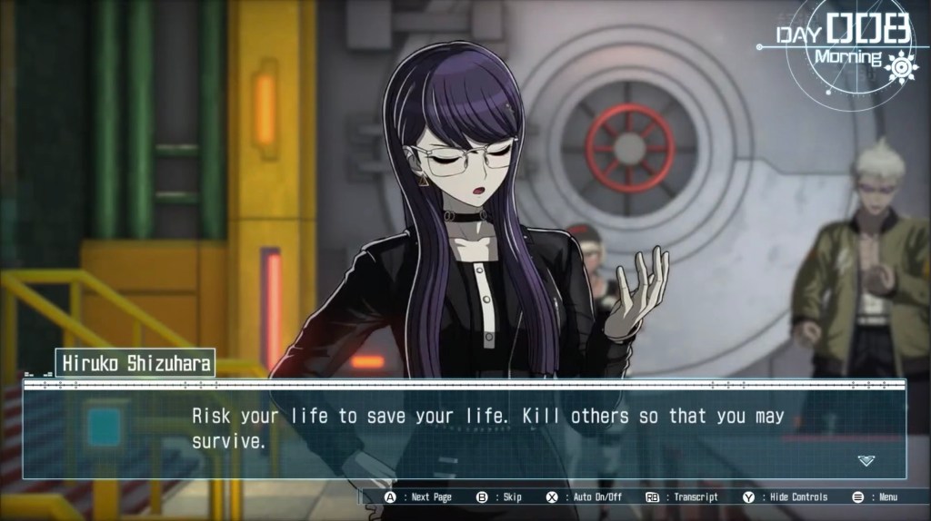 Hiruko raises her hand closer to her shoulder, eyes closed. "Risk your life to save your life. Kill others so that you may survive."