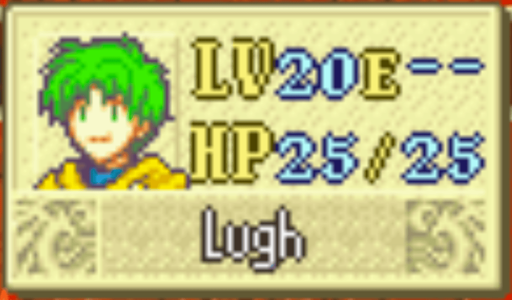 Lugh, green hair, blue and yellow mage outfit, has an innocent smile. Level 20, HP 25/25