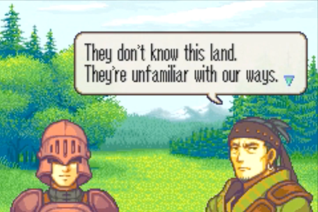 Monke says, "They don't know this land. They're unfamiliar with our ways."