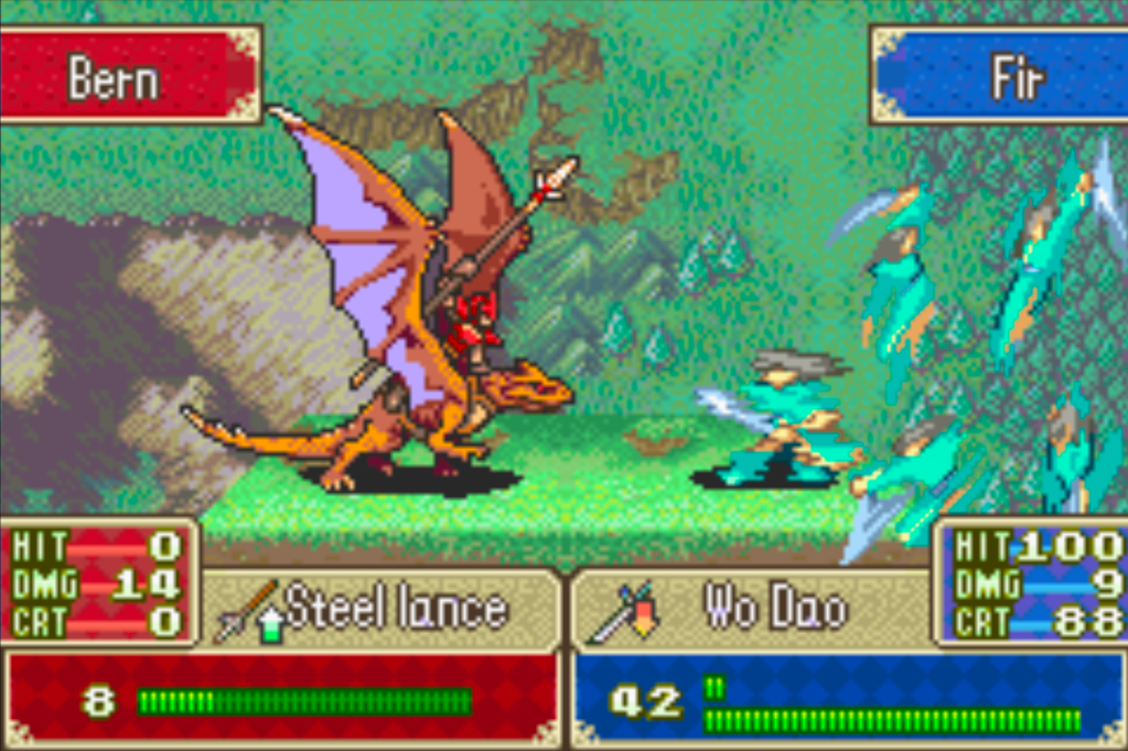 Fir's crit animation features her motion blurred, it looks like there's 5 of her because she's got some weird after image pose as she attacks.